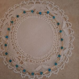 Gold and Turquoise Beaded Necklace 14k Yellow Gold